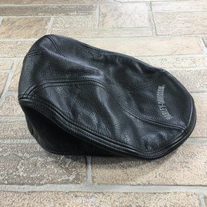 Harley-Davidson 100% Leather Ivy Newsboy Cabbie Black Flat Hat Cap Men's XL